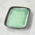 Ceramic sushi plate and enamelled glass amber color