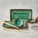 Duo Assiettes à sushis rectangulaires et coupelles à sauce soja assortie