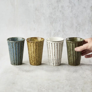 Set med 4 ölglas, Shinogi-mönster, 300 ml, 8,5 × 12