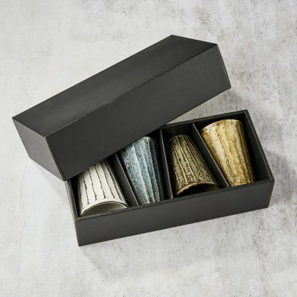 Ensemble de 4 verres à bière, motif Shinogi, 300 ml, φ8.5×12㎝ 