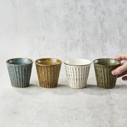 Set von 4 Gläser mit Saft oder Wasser, Shinogi-Muster, 260 ml, φ9.2 × 8.6㎝