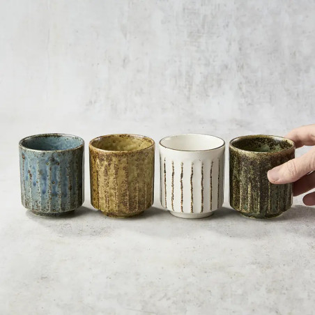 Set of 4 tea cups, shinogi pattern, 220 ml, φ7.4 × 8.1㎝