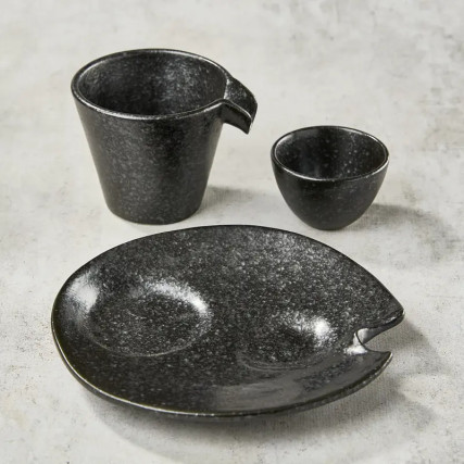 Service à saké individuel Katakuchi 3 pièces, design noir argenté