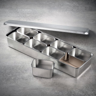 8 Mini rechthoekige ingrediëntenbakken in lade en plat deksel - rasters - Gastro-bakken