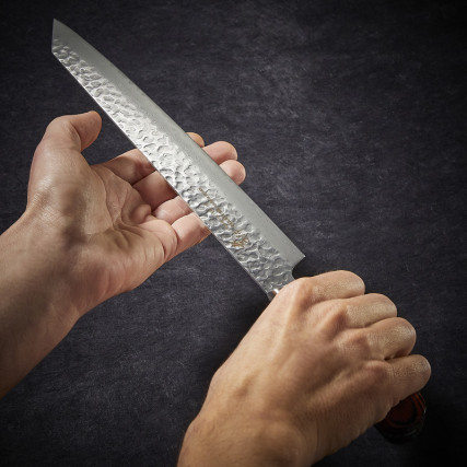 Kengata Yanagiba Coltello a Sashimi, lama damasata 33 strati martellati 270 mm