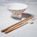 Porcelaine Nikko, 2 bols à riz + porte baguettes chanvre et daimyo