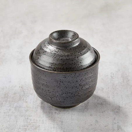 Bolle i Chawan-Mushi, svart glasur mønster, 145 ml