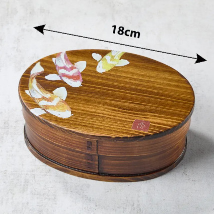 Lacquered cedar wood bento box with koi design, 700 ml, 18013568 mm
