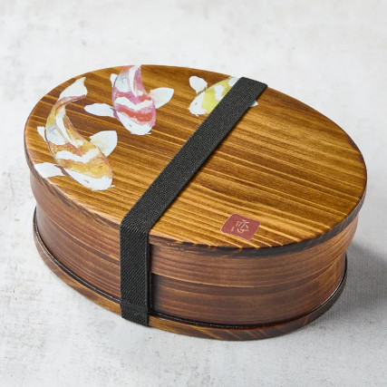 Bento Box Cedar Woodの漆塗りパターンKoi、700ml、18013568 mm